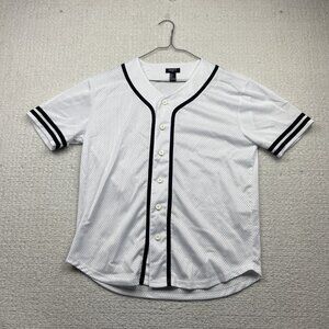 Forever 21 Mesh Black / White Baseball Jersey Men Sz S Retro Button Up Sports